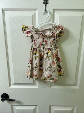 Hill House Pink Floral Smocked Sundress with Pink, Green & Yellow Blossoms